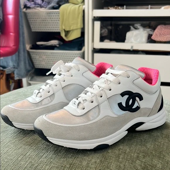 CHANEL | Shoes | Chanel White And Pink Sneakers With Modern Design